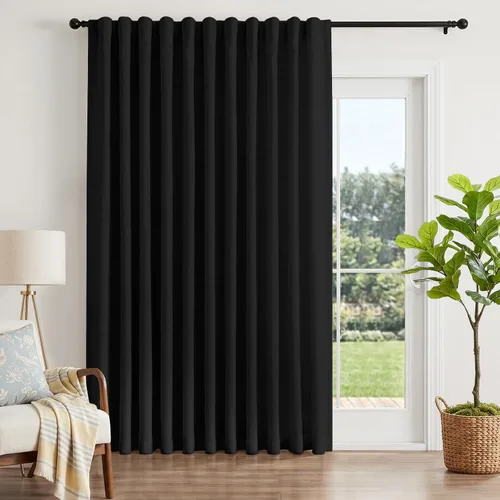 Vista 25 de INOVADAY Cortinas 100% opacas de 63 pulgadas de largo, juego de 2 paneles de lino con pestaña trasera, bolsillo para barra, cortinas opacas