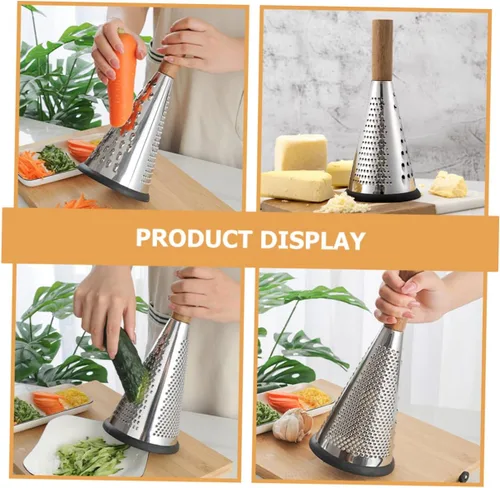 Vista 8 de MERRYHAPY Rallador de queso manual con mango de metal, forma de cono de 3 lados, rallador de queso vegetal para cocina