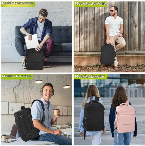 Vista 9 de Mochila de Viaje Snoffic para Mujer, Negro, 17 pulg.