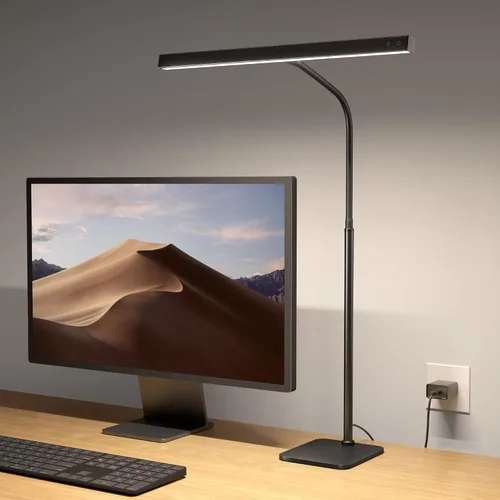 Vista 12 de SUPERDANNY Lámpara de escritorio LED para oficina y hogar, lámpara de escritorio para el cuidado de los ojos con cuello de cisne ajustable, 12W Negro