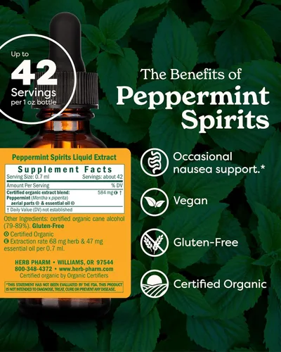 Vista 2 de Herb Pharm Extracto líquido de Peppermint Spirits: Apoyo a la digestión de hierbas orgánicas Tintura de piperita de Mentha Absorción rápida