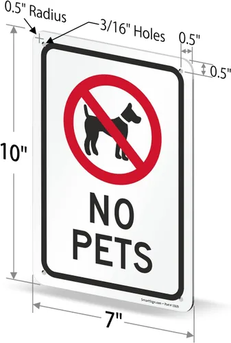 Vista 6 de SmartSign -K-1193-AL Letrero "No Pets" 7" x 10" Aluminio - Negro/Rojo sobre Blanco
