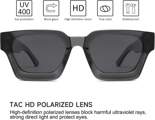 Vista 2 de Baililai Gafas de sol polarizadas unisex de moda para hombres y mujeres, 100% bloqueo UV 1439s