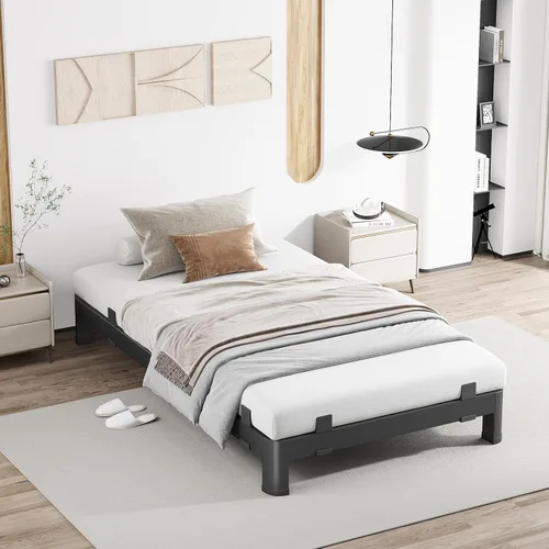 Vista 26 de MAF - Base de cama de plataforma de 14 pulgadas para cama individual con listones de madera, base de cama de metal resistente de 3500 libras
