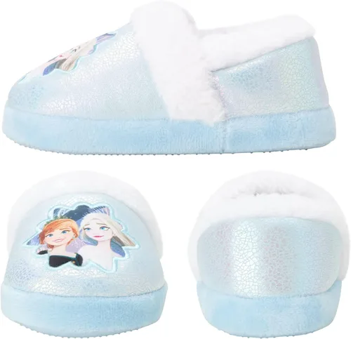 Vista 3 de Disney Pantuflas de Frozen para niña Pantuflas peludas de Elsa y Anna con suela antideslizante (bebéniño pequeño)