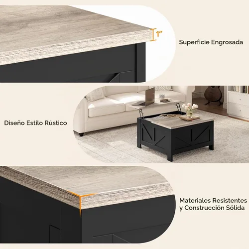 Vista 8 de Yaheetech - Mesa de centro con superficie superior abatible con almacenamiento, mesa de café cuadrada para sala de estar, mesas centrales de 31.5