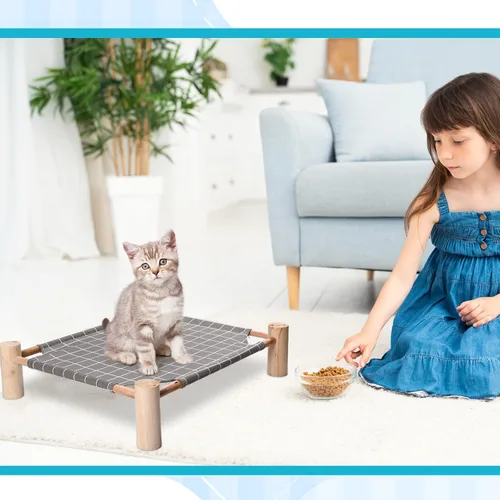 Vista 6 de Mixweer 4 piezas de hamaca para gatos, cama elevada de refrigeración de madera, silla portátil desmontable para perros pequeños, mascotas, dormir