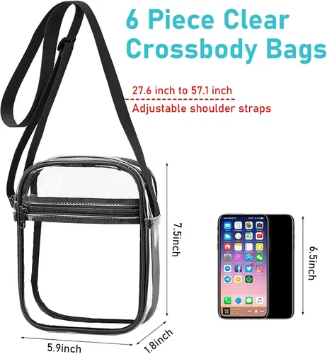 Vista 3 de Paquete de 6 bolsas transparentes aprobadas para estadios, bolsa de PVC con bolsillo frontal
