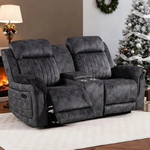 Vista 12 de Sofá biplaza reclinable eléctrico Zero Gravity con reposacabezas ajustables, sillón reclinable eléctrico con consola, sofá reclinable eléctrico de 2
