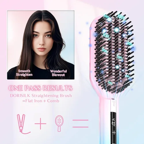 Vista 5 de DORISILK Cepillo alisador de pelo iónico, 470 ℉, cepillo alisador térmico de alta temperatura para mujeres, cabello fino y grueso, peine alisador