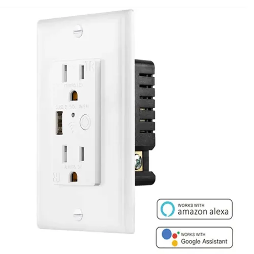 Vista 5 de Zigbee - Toma de pared con USB, un controlado, uno siempre encendido, compatible con Google Assistant y Alexa (clase 2 USB)