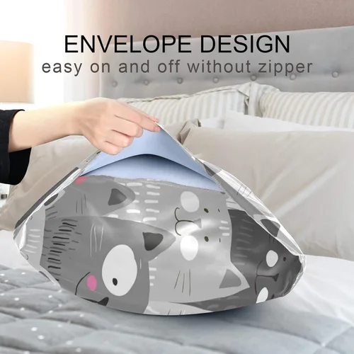 Vista 7 de Fundas de almohada de satén con diseño de gato transpirable para cabello y piel, sin cremallera, con cierre de sobre para sofá cama, tamaño estándar