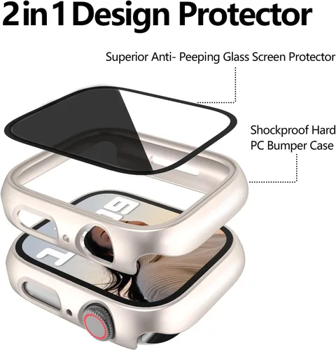 Vista 3 de 4 fundas rígidas de policarbonato compatibles con Apple Watch Series 7/8/9 de 1.614 pulgadas con protector de pantalla de cristal, protector Oro