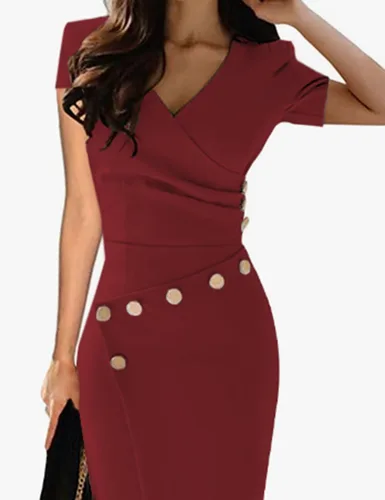 Vista 2 de Lrady - Vestido a media pierna ajustado con cuello en V profundo para mujer