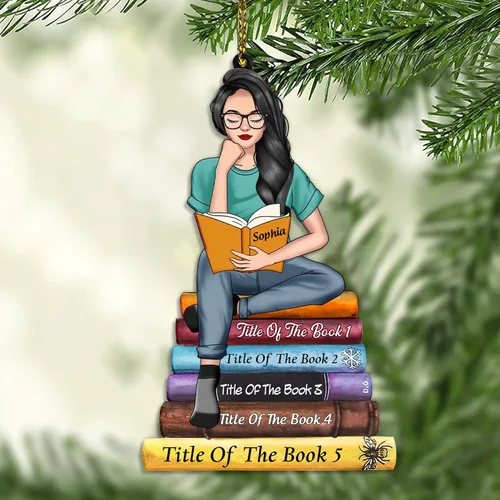 Vista 10 de HYTURTLE Adorno Personalizado de Pila de Libros – Nombre Personalizado y Títulos de Libros Favoritos – Acrílico para Lectores, Miembros de Clubes