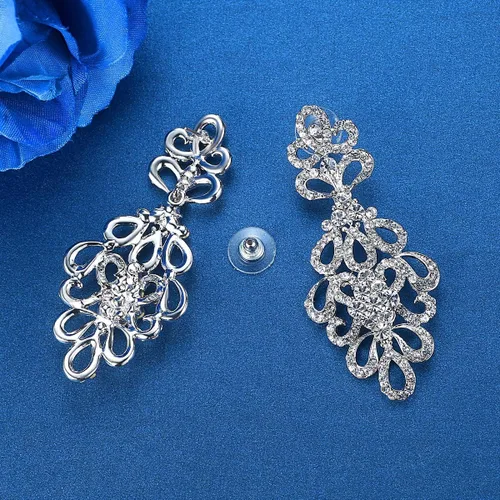 Vista 5 de mecresh Aretes colgantes de lágrima de boda con diamantes de imitación de cristal para novias, Cristal