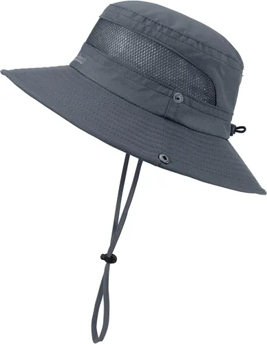 Vista 2 de Sombrero de sol para niños con protección solar UPF 50+, sombrero de pescador para niños y niñas, ala ancha, verano, playa, pesca, safari, sombrero