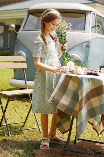 Vista 8 de Arshiner Vestido casual de verano sin mangas floral para niñas