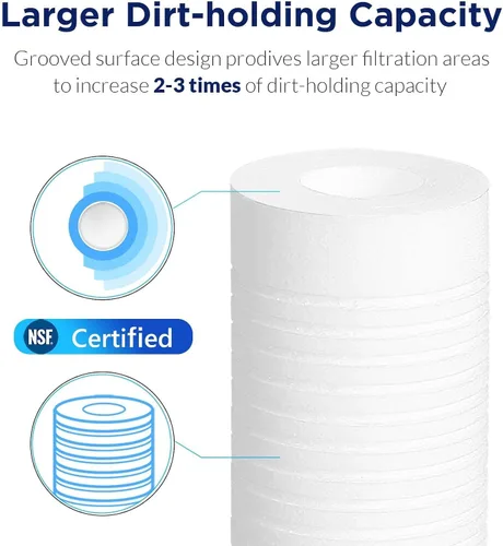 Vista 3 de Membrane Solutions Cartucho de filtro de agua de sedimentos ranurados (paquete de 6), filtro de agua de 0.5 micrones para toda la casa, reemplazo