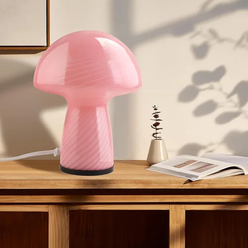 Vista 2 de Lámpara de hongo NOTOC, lámpara de mesa de vidrio regulable, lámpara de mesa estilo vintage, lámpara de escritorio y mesita de noche de rayas rosas