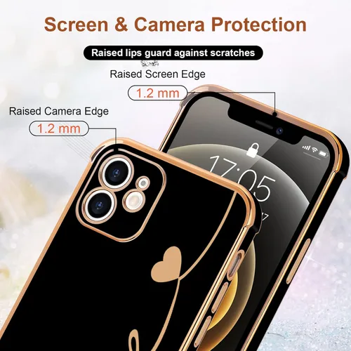 Vista 3 de LCHULLE Funda compatible con iPhone 12 para mujeres y niñas, bonito diseño de corazón de amor con enchapado de lujo, cubierta de TPU suave a prueba