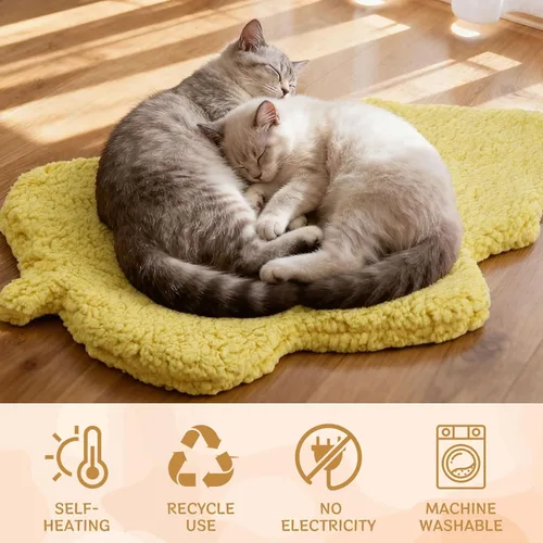 Vista 6 de Paquete de 3 camas autocalentables para mascotas con forma de hoja, autocalentable, tapete térmico lavable para erizo, conejo, planeador de azúcar