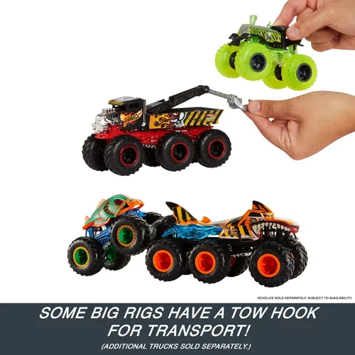 Vista 9 de Hot Wheels, Monster Trucks - Camión de remolque sorpresa a escala 1:64 con 6 ruedas (no se puede elegir el modelo)