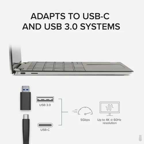 Vista 5 de Plugable Adaptador de monitor dual DisplayPort y HDMI 4K para USB 3.0 y USB-C, compatible con Windows