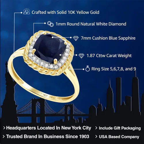 Vista 2 de Gem Stone King Anillo de compromiso de oro amarillo de 10 quilates con piedra natal y diamante blanco Cojín de 0.276 in Anillo de oro