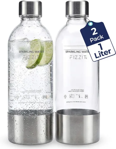 Vista 10 de FIZZIT Botella de Carbonatación de Acero Inoxidable Negro Compatible con Algunos Fabricantes de Soda Botella de Agua con Gas Reutilizable, Apta