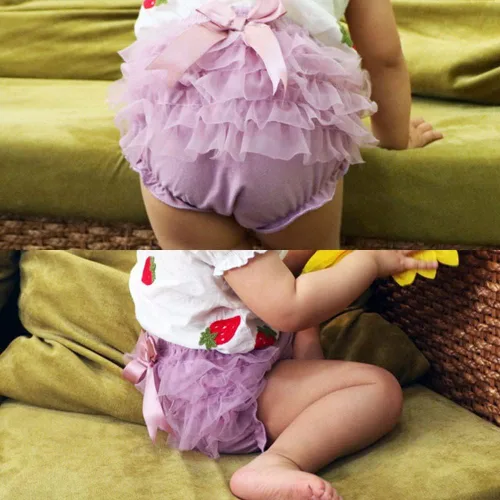Vista 6 de Pantalones cortos Bloomers para bebé, de tul con volantes, trajes de encaje