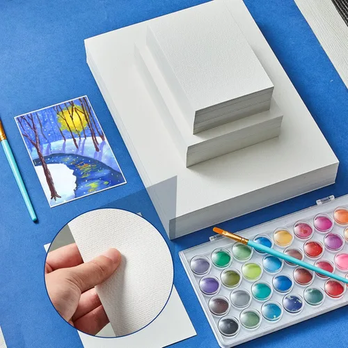 Vista 3 de Outus 300 hojas de papel de acuarela de 3 tamaños a granel, papel blanco de prensa en frío de 140 libras/10.58 oz/m², 4 x 6, 5 x 7, 9 x 12 pulgadas
