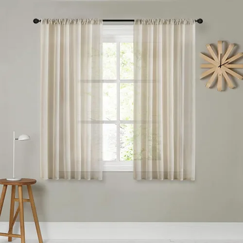 Vista 23 de MRTREES Cortinas transparentes de Aqua Blue, para cocina, de 36 pulgadas de longitud, cortinas transparentes de gasa con filtro de luz, cortinas