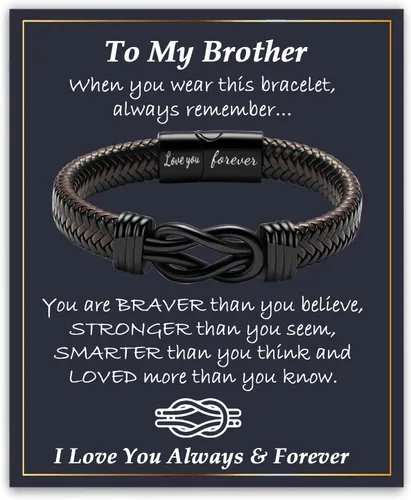 Vista 21 de Gifts for Men Infinity Leather Bracelet for Dad New Daddy Husband Boyfriend Son Grandson Brother Nephew Uncle Brown Braided Engraved Leather Jewelry