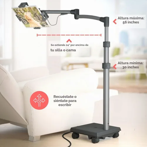 Vista 4 de Levo Soporte de tableta rodante comercial G2, carro médico de carga USB-C