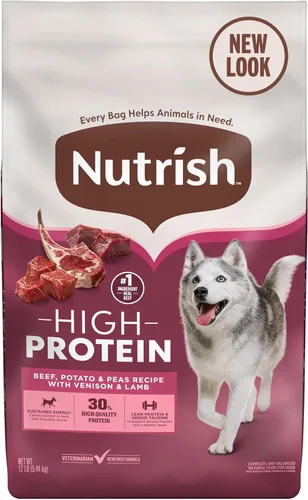 Vista 14 de Nutrish Receta de carne de res, patata y guisantes alta en proteínas con carne de venado y cordero, bolsa de 4 libras, el embalaje puede variar