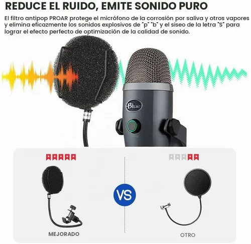 Vista 5 de Filtro pop para micrófono: pantalla de viento pop en capas de esponja con cuello de cisne flexible mejorado de 360°