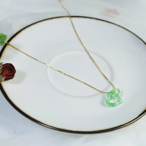 Vista 7 de Jade Necklace for Women Valentine's Day Gifts, Love Heart Pendant Chain Necklaces with Birthstone Crystals 18k Gold Plated Fashion Jade Choker