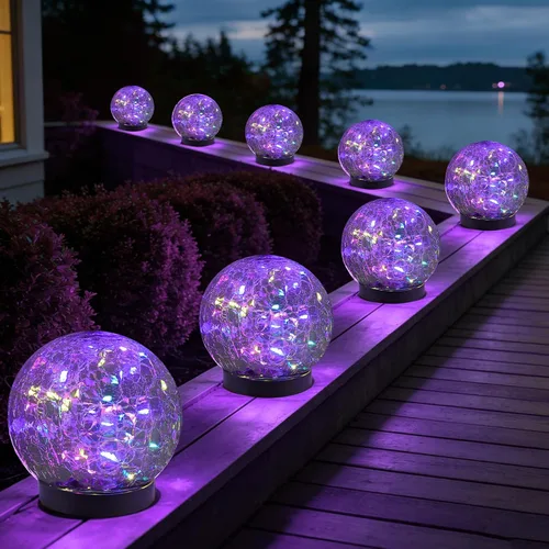 Vista 14 de MLKNK Luces solares de globo para exteriores, impermeables, bolas solares, luces solares de jardín, orbes para exteriores, paquete de 2 bolas