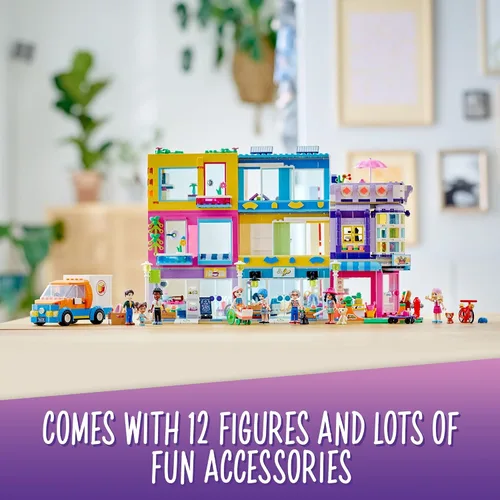 Vista 3 de LEGO Friends Main Street Building, Heartlake City Café & Hair Salon 41704, mini casa de muñecas con tiendas de juguetes, juego de construcción