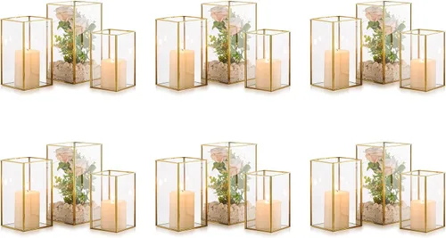 Vista 12 de NUPTIO Portavelas de Cristal Hurricane: 3 Piezas Linternas Negras Geométricas Portavelas de Velas de Pilar Linterna Decorativa Centro de Mesa