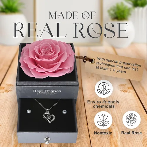 Vista 8 de GLAMOUR BOUTIQUE Rosa real preservada en una caja de regalo con juego de regalo de flores encantadas, regalos para ella, regalo para mamá, hija