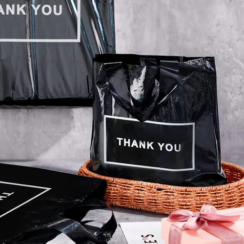 Vista 6 de Teling 200 piezas de bolsas de plástico "Thank You" al por mayor, bolsas de mercancía para bodas y negocios, 9 x 12 pulg, 12 x 15 pulg, 15 x 18 pulg