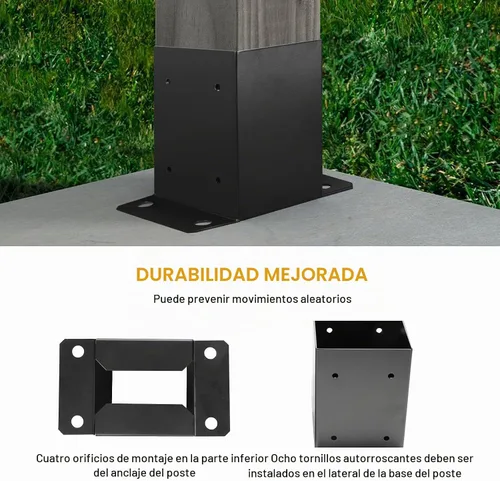 Vista 5 de Base de poste de 4 x 4, 2 piezas, tamaño interior de 3.6 x 3.6 pulgadas, soportes de poste de metal resistente con recubrimiento en polvo negro