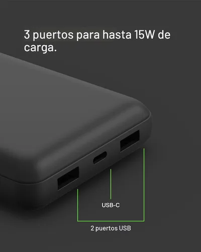 Vista 9 de Belkin Cargador Portátil, Batería Externa USB-C 20000 mAh con 2 Puertos USB-A, 15W con Cable Tipo-A a Tipo-C - iPhone 17, Air, Pro, Pro Max