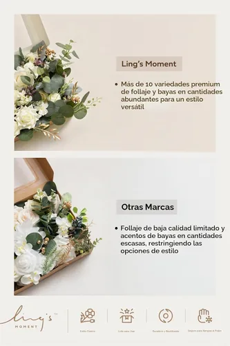 Vista 9 de Ling's moment Caja de flores artificiales, tallos de follaje artificial falso, rosas de espuma, dalia de seda, hierba de pampas, flor de tela
