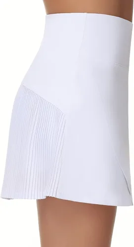 Vista 4 de THE GYM PEOPLE Faldas de tenis de cintura alta para mujer, con dobladillo cruzado en la espalda, plisadas con pantalones cortos interiores