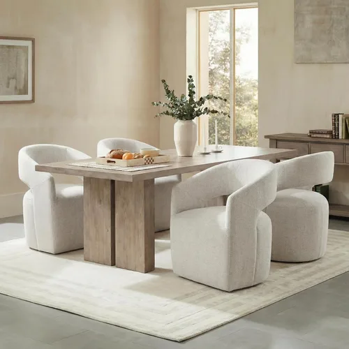 Vista 8 de KISLOT Sillas de comedor tapizadas con ruedas, sin montaje, moderno sillón de barril con rodillos para comedor, dormitorio, sala de estar, sala