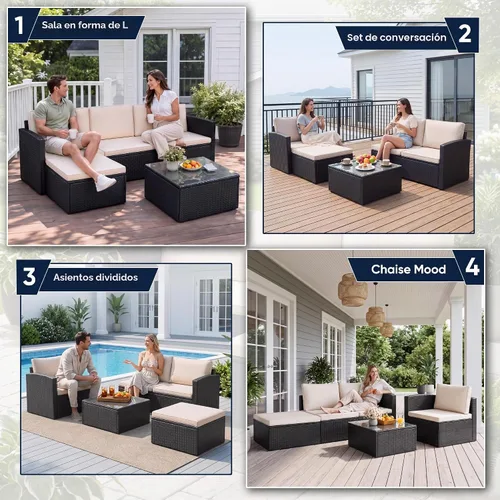 Vista 7 de Greesum Juego de muebles de patio de 3 piezas para exteriores, sofá modular de mimbre con asiento ajustable, cojines suaves y mesa auxiliar