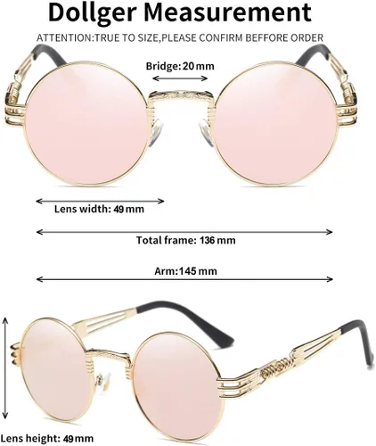Vista 28 de Dollger Gafas de sol redondas Steampunk con marco de metal